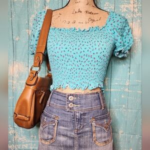 Y2k Cottagecore "Guess" ‎ Smocked Crop Top.